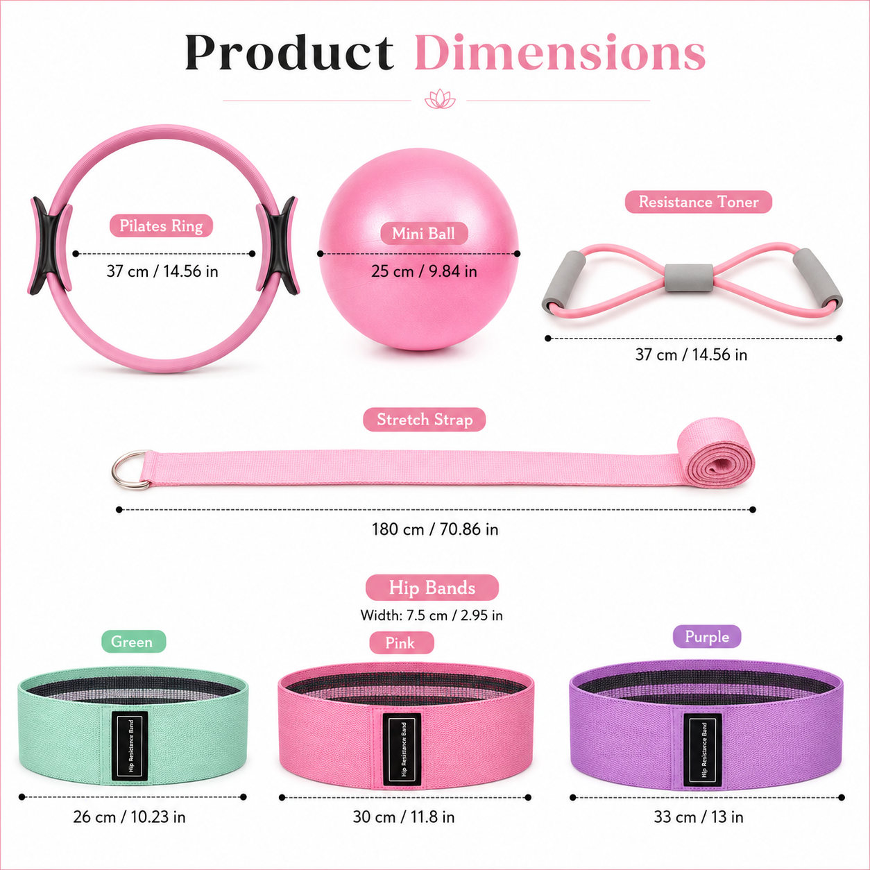 Product dimension guide for LunaForm kit components